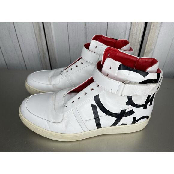 Calvin Klein Sneakers Navin Nappa Logo High Top White Black Size 10.5 - Picture 1 of 7